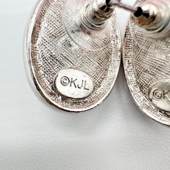 Vintage KJL Kenneth Jay Lane Faux Pearl Cabochon Crystal Rhinestone Earrings - Picture 10 of 15
